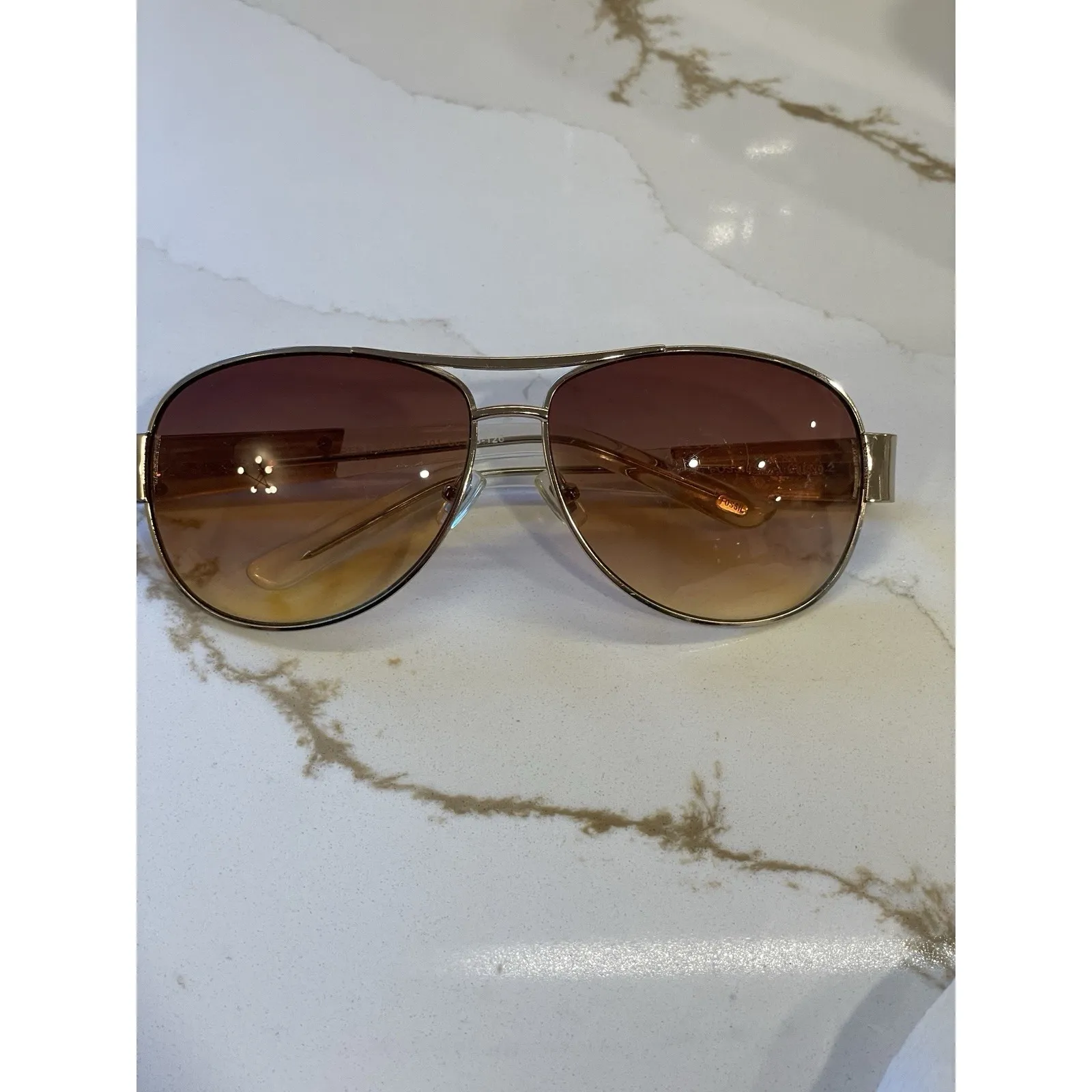 Fossil Rena Aviator Sunglasses Wood Clear Frame Brown Ombre Lens 60-13-126 Y2k - Image 6