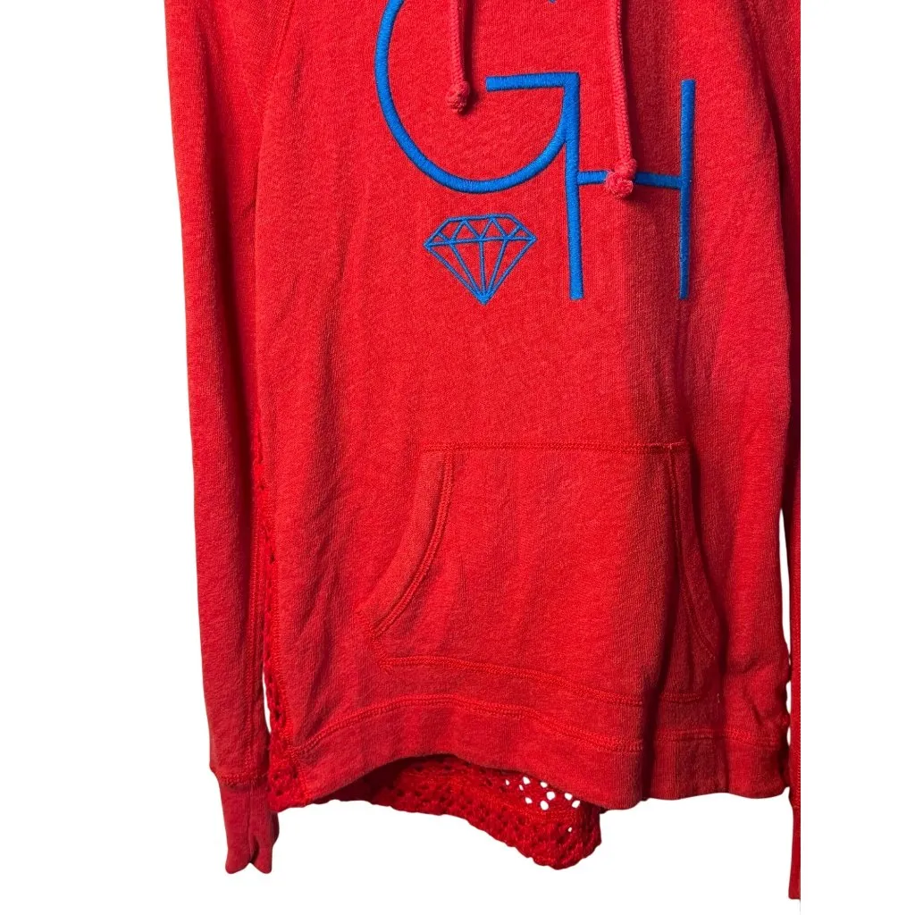 Gilly Hicks Red Hooded Sweatshirt Blue GH Logo Diamond Graphic Small Women Tops - Image 4