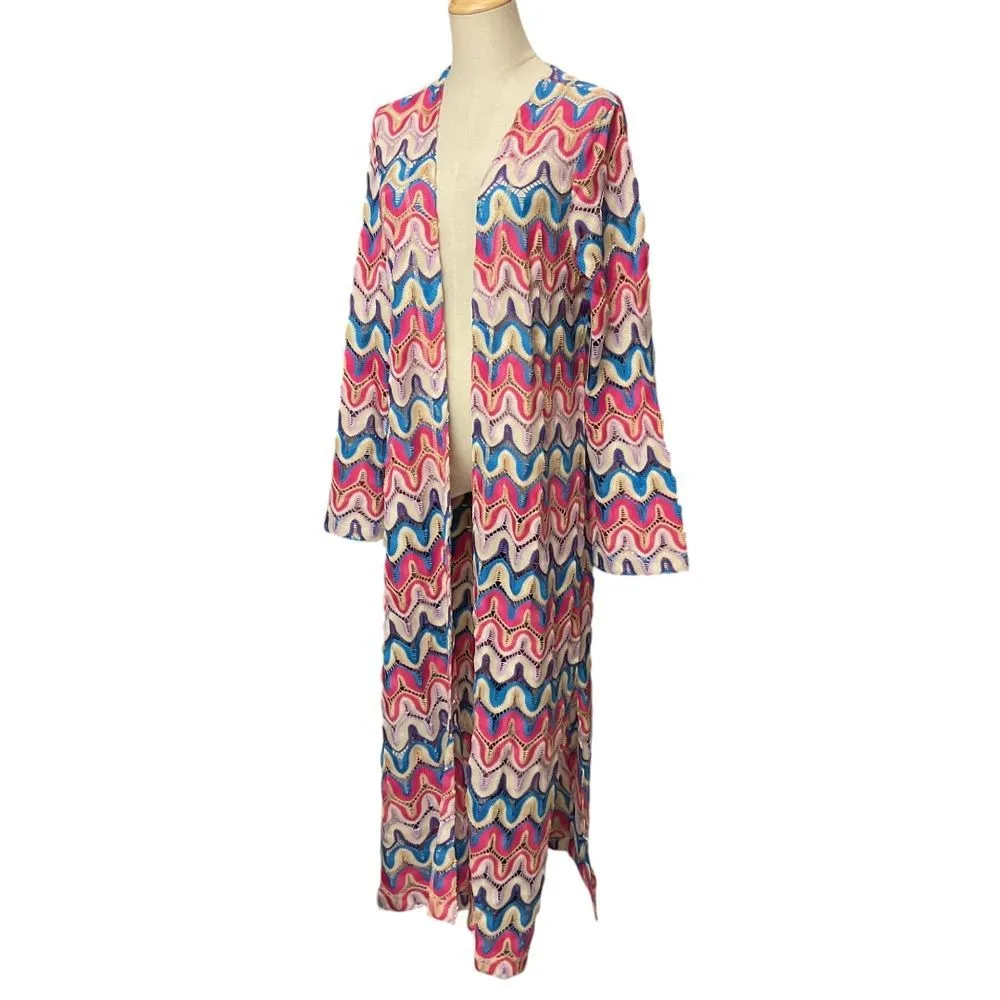 Boston Proper Women's Patterned Long Sleeve Duster Multi Size L Beach‎ Boho - Image 3