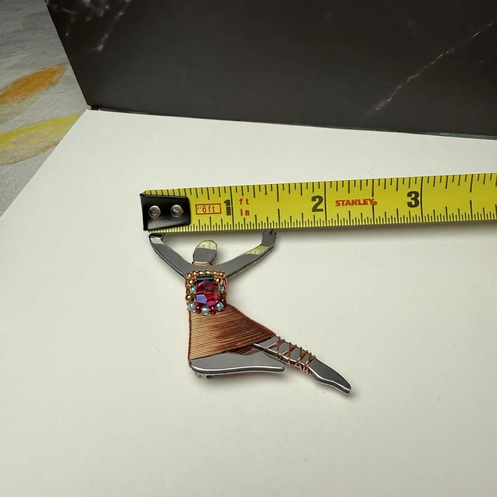 Liz Tech 1999 Pin Brooch Beaded Metal Wrap Mirror Leaper Ballerina Dancer - Image 3