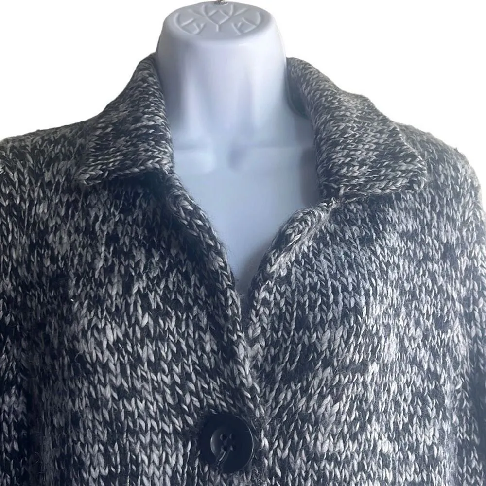 Pendleton Black Gray Marled Sweater Coat 3 Button Med Petite Wool Blend Grandma - Image 3