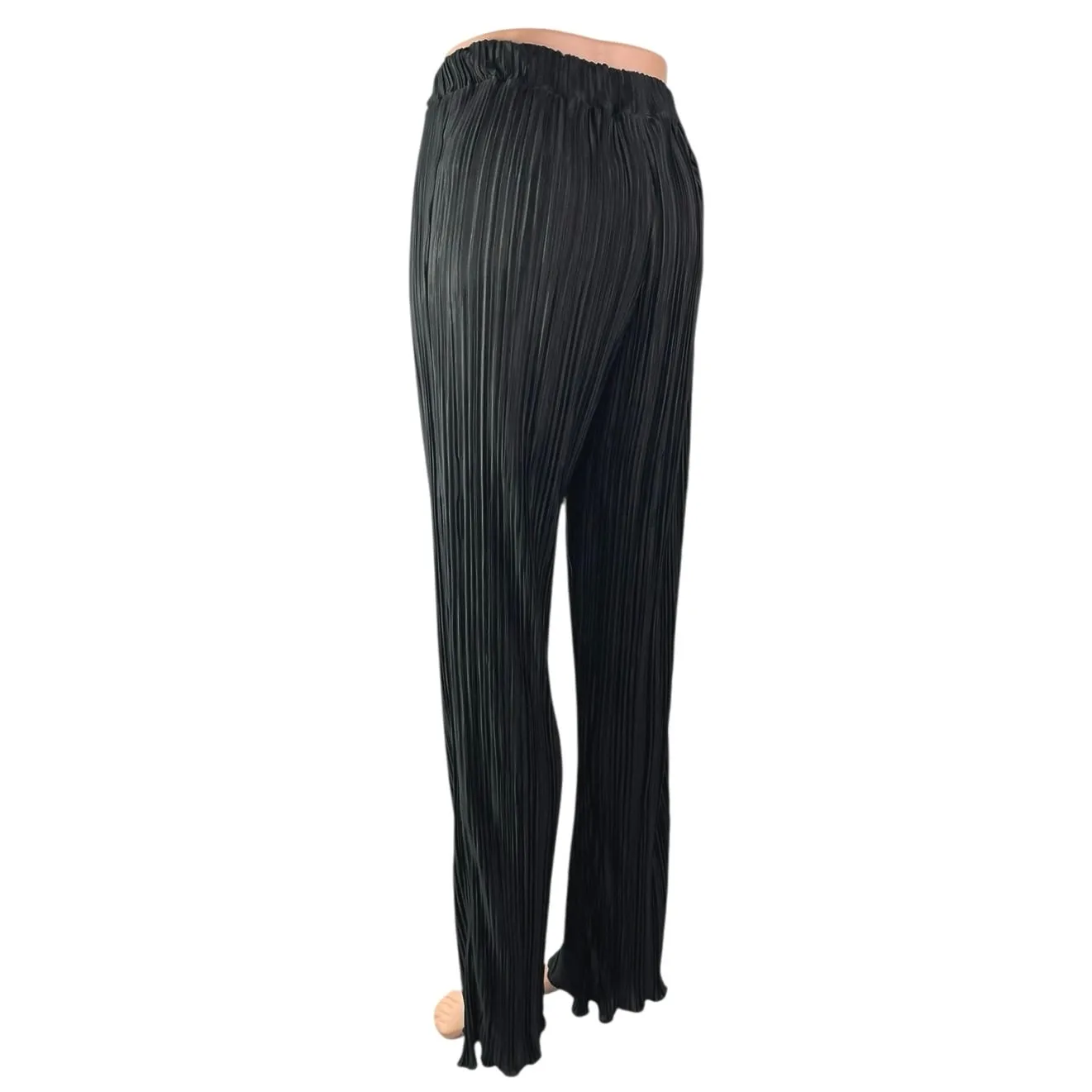 Silk & Salt Womens Black Pleated Elastic High Waist Straight Wide Leg Pants Sz M Size M - Image 2