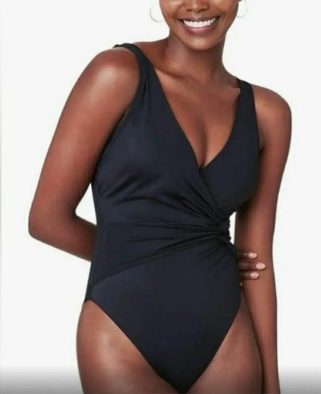 Andie Swim The Capri One Piece Swimsuit Black Deep V Side Twist Size XS NEW - Image 1