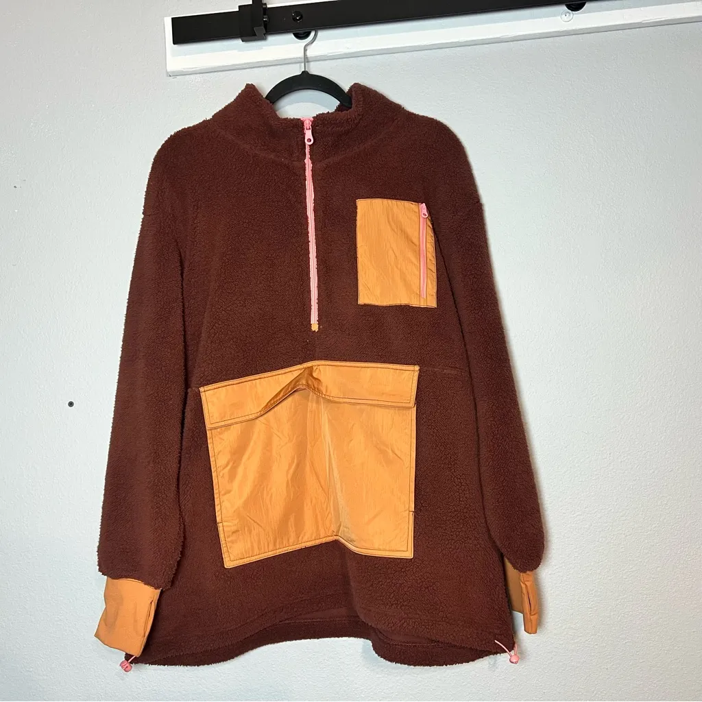 Offline by Aerie Cozy Brown Oversized Sherpa 1/2 Zip Pullover Fleece Sweatshirt - Image 5