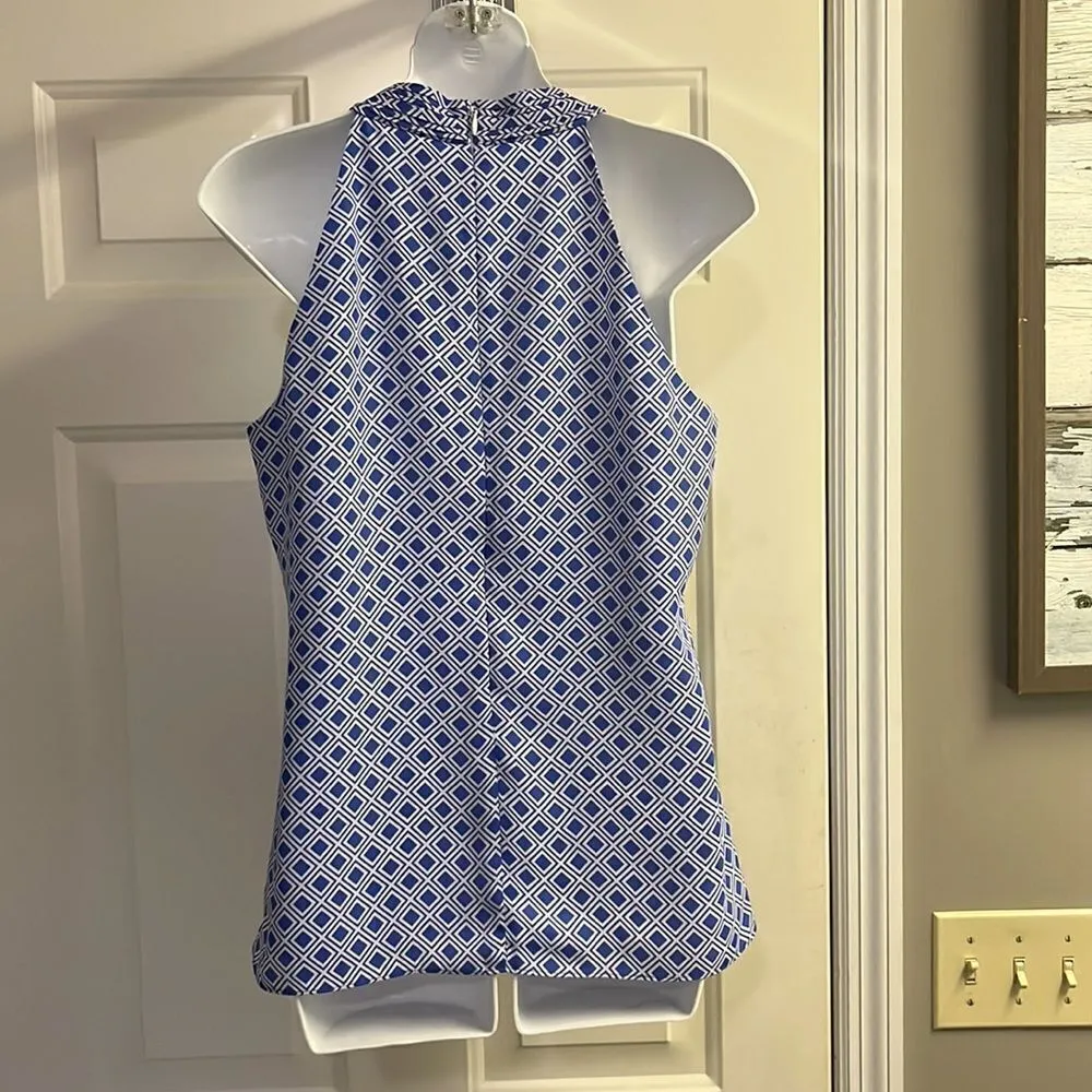 Banana Republic Sleeveless Royal Blue White Abstract Diamond Lined Top- Size 6 - Image 6