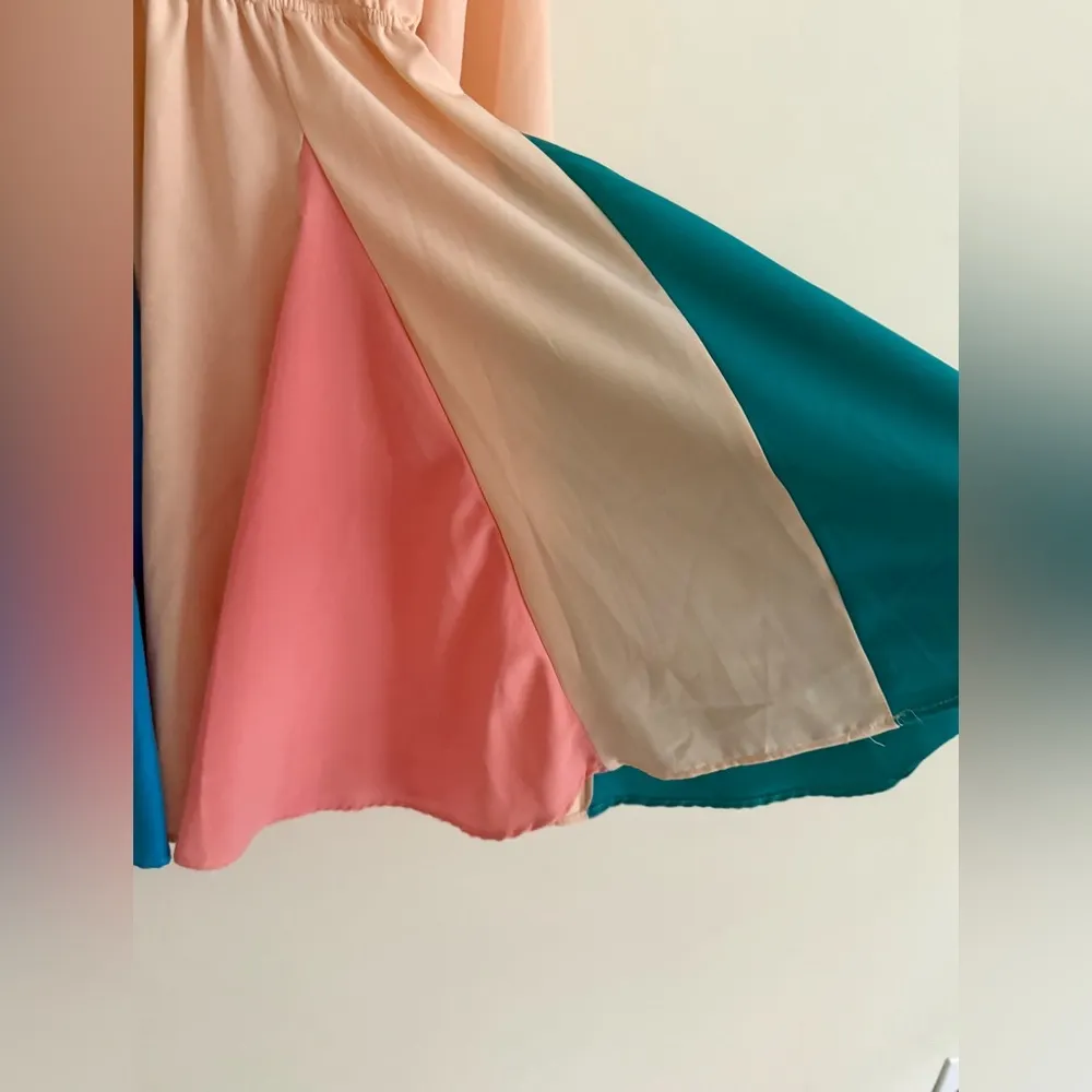 Sugarfox Colorblock Skater Style Dress Twirl Skirt Long Sleeve Size S Orange - Image 7