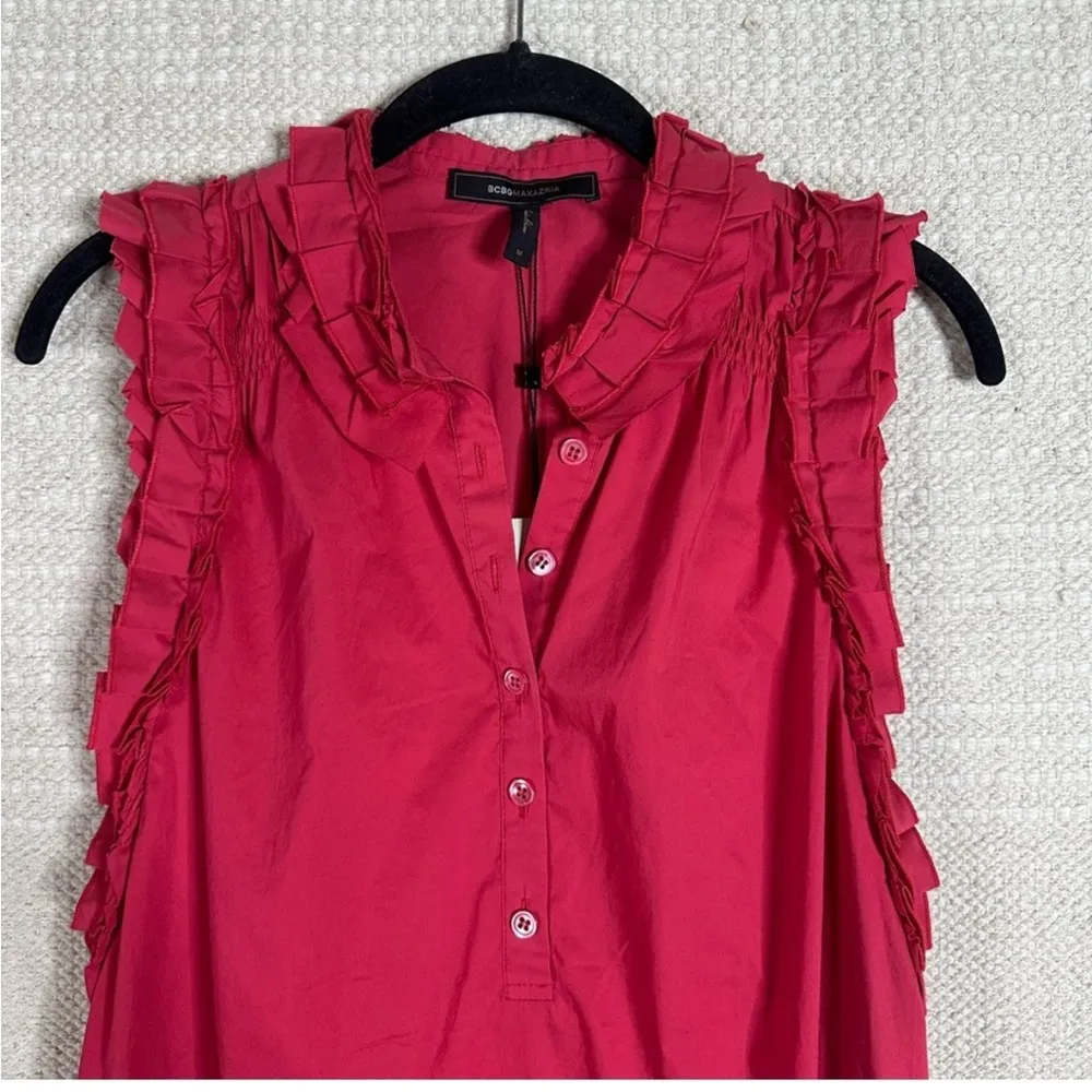 BCBGMAXAZRIA NwT medium cotton poplin top in azalea red. - Image 2