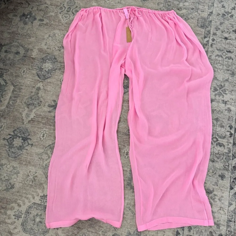 NWT Skims Silk High Rise Wide Leg‎ Sheer Pants in Light Pink Beach Plus Size 4X - Image 3