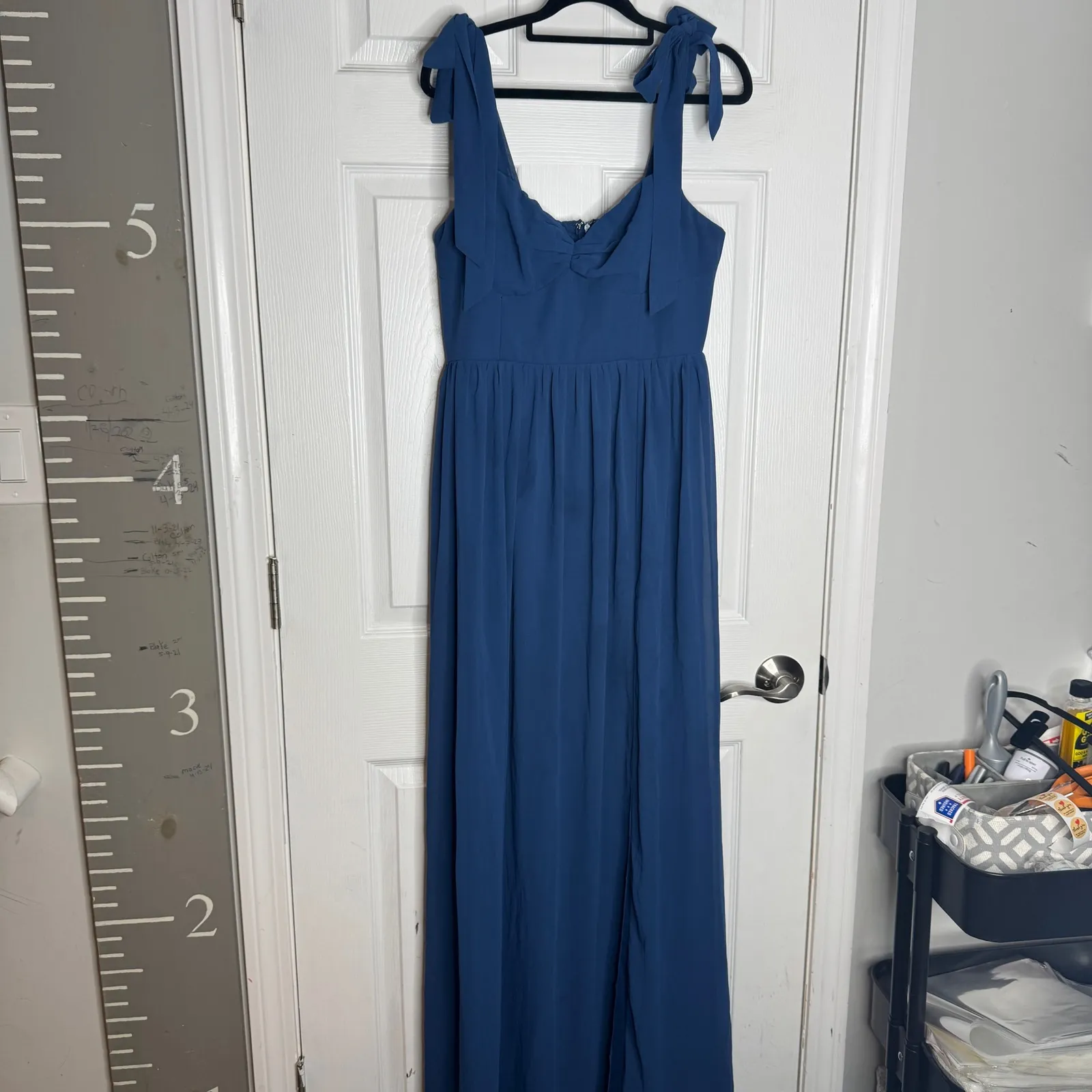 LULU'S Radiant Charisma Blue Chiffon Tie Striped Maxi Dress Size L Size L - Image 4