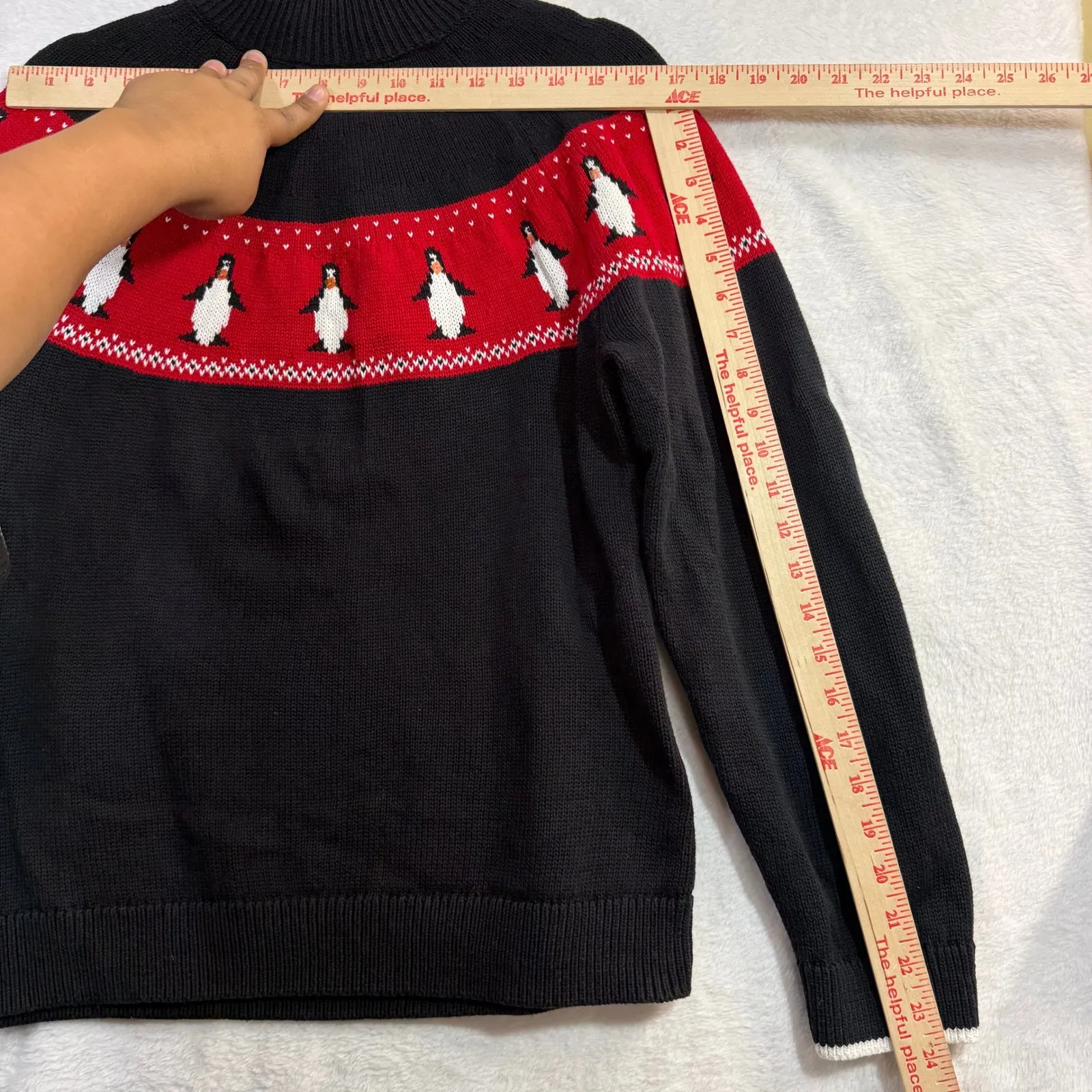 Christopher & Banks L Sweater Fair Isle 1/4 Zip Sequin Winter Penguin Holiday - Image 8