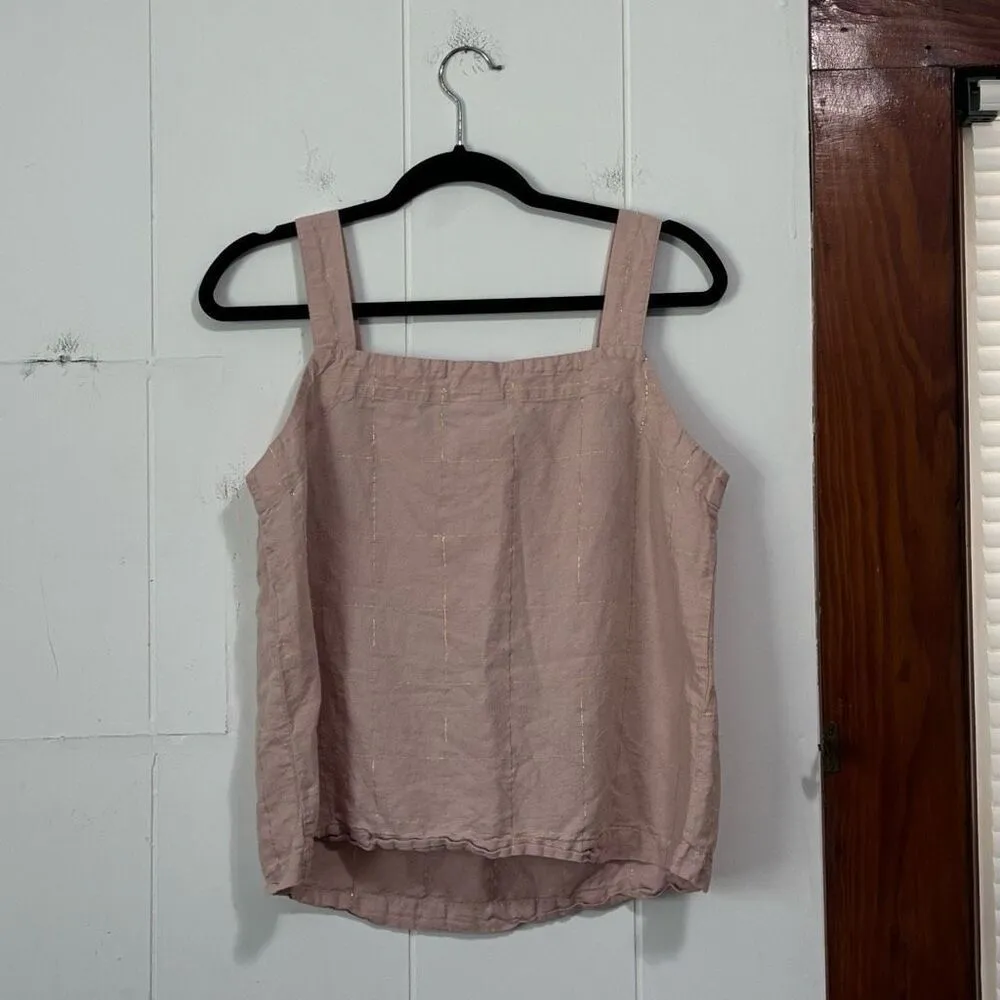 Liz Claiborne Linen Pink Gold Window Pane Apron Tank Medium‎ - Image 4