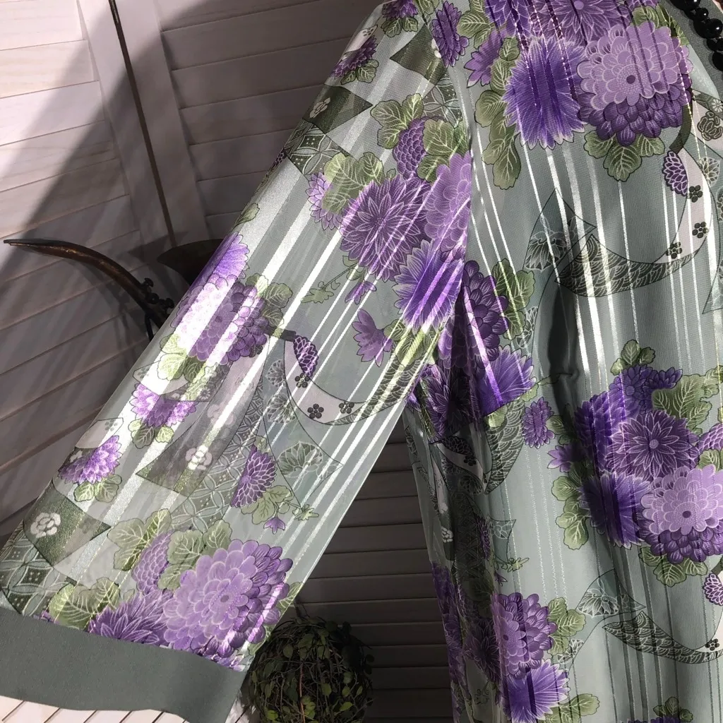 Dressbarn Two-Piece Set Sleeveless Dress Floral Coat Sage Green/Purple sz 20W - Image 9