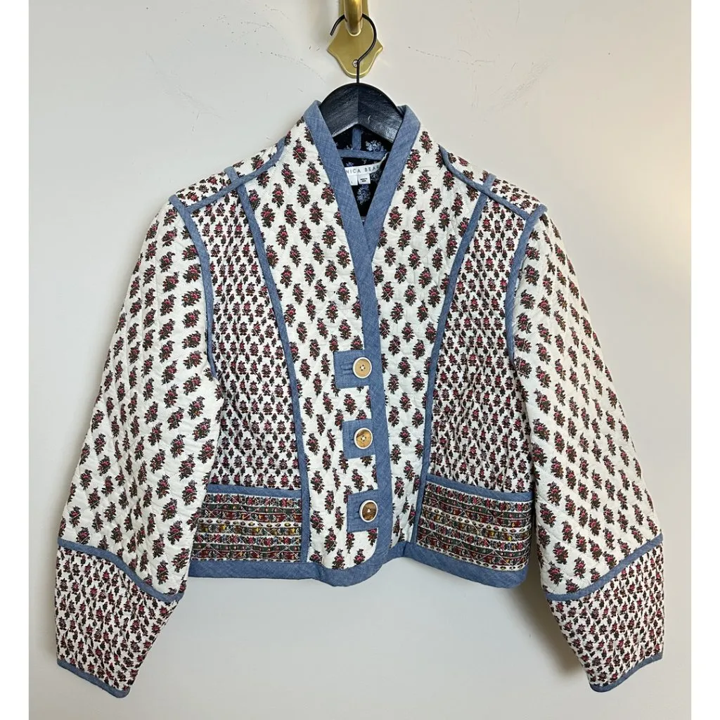 VERONICA BEARD Kamila Reversible Cotton Jacket in Cream Multi Size Large - Image 6