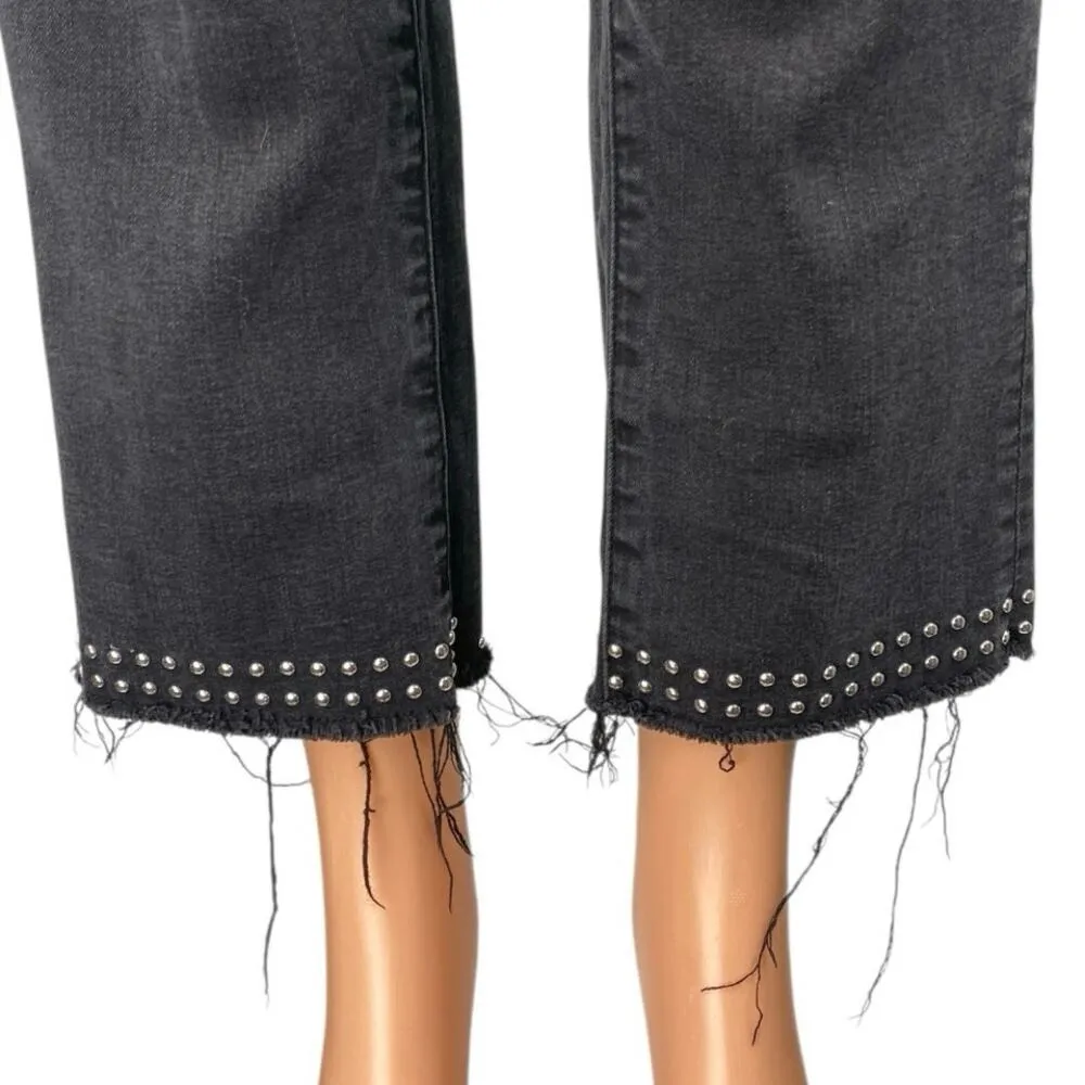 Vince Camuto Women's Black Straight Leg High Waist Studded Crop Denim Jeans 28 - Image 4