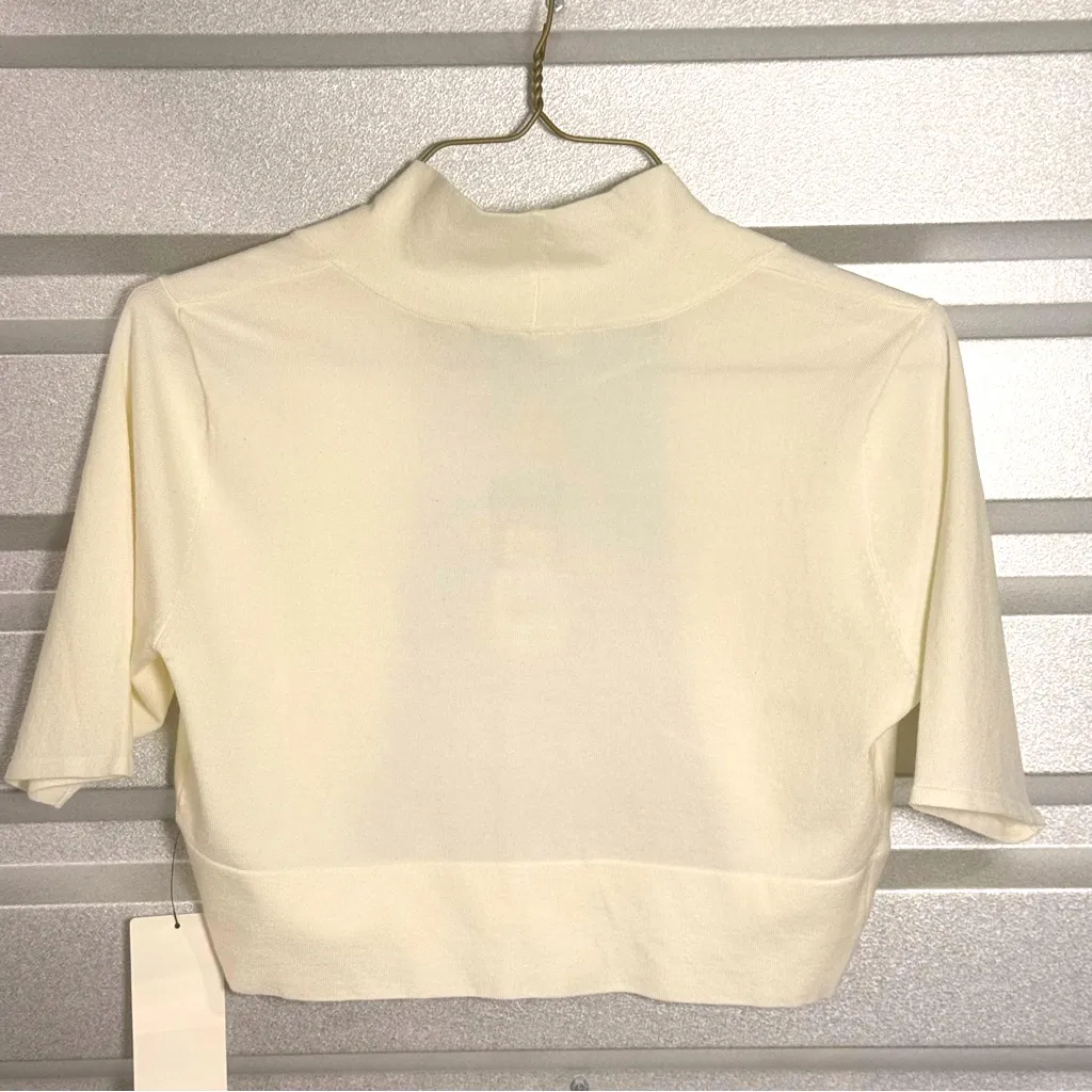 Donna Ricco Cropped Open Front Shrug Bolero Jacket White Evening Med NWT - Image 2