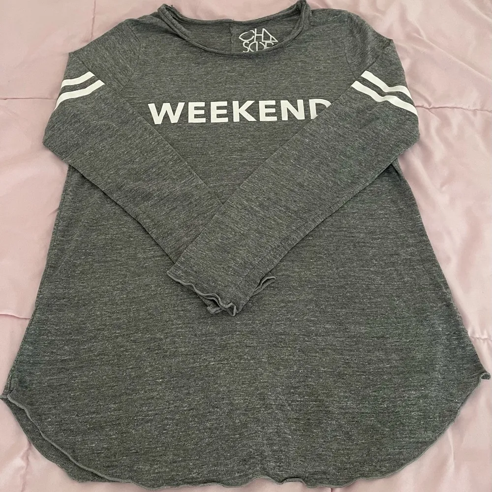 Chaser “Weekend” gray application striped sleeves loungewear sweatshirt, size L - Image 11