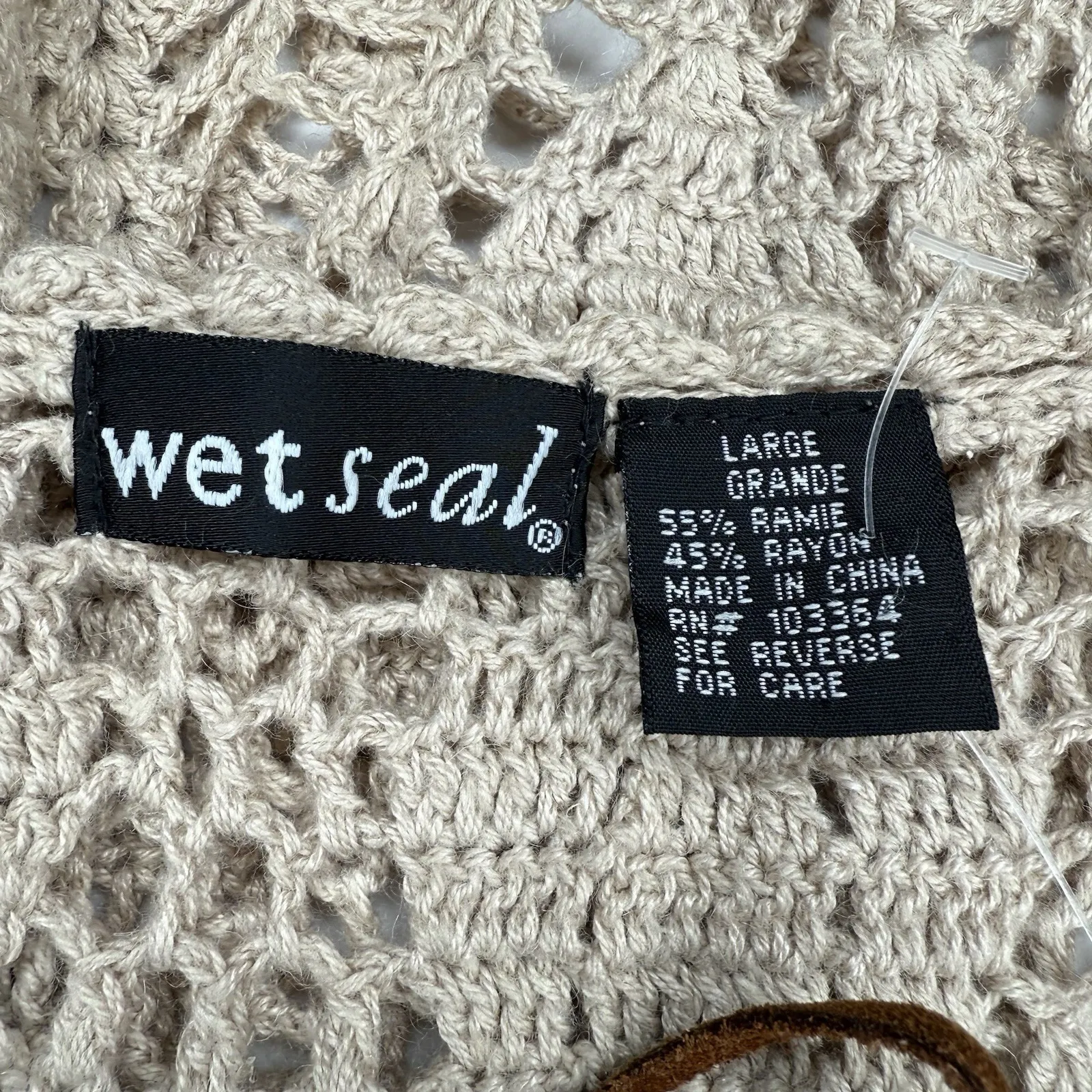 Y2K Vintage‎ Wet Seal Tank Top L Boho Crochet Bow Tie Tunic Beachy Cover Shirt - Image 9