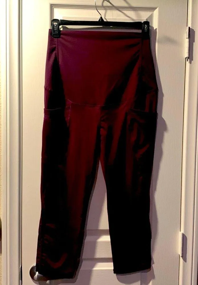 Maternity Maacie Maroon Full Panel Activewear Leggings Pockets Size XL EUC #7589 - Image 3