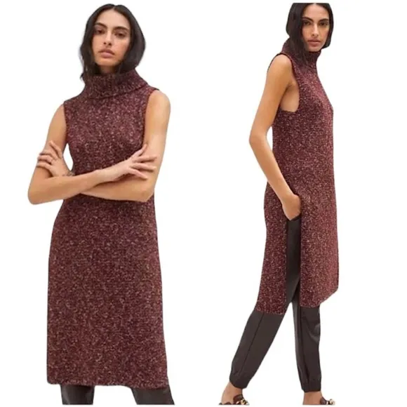 Chunky Long‎ Cowl Neck Sweater Brown Burgundy-Women's Size XS - Image 2