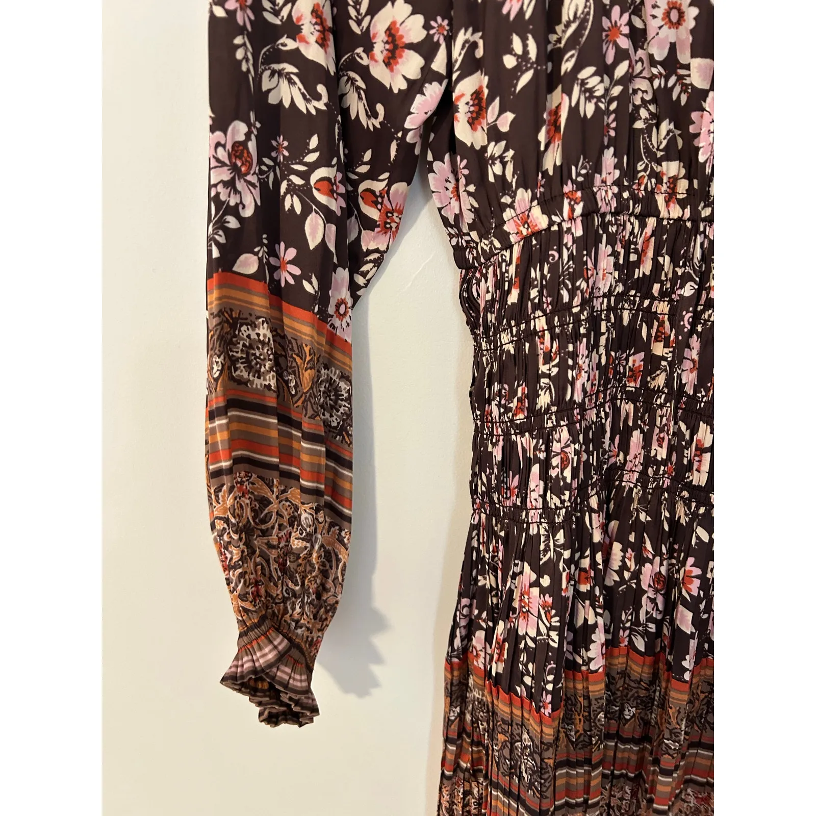 Current Air Anthropologie Alyce Mini Dress Brown Orange Fall Florals EUC XS - Image 3