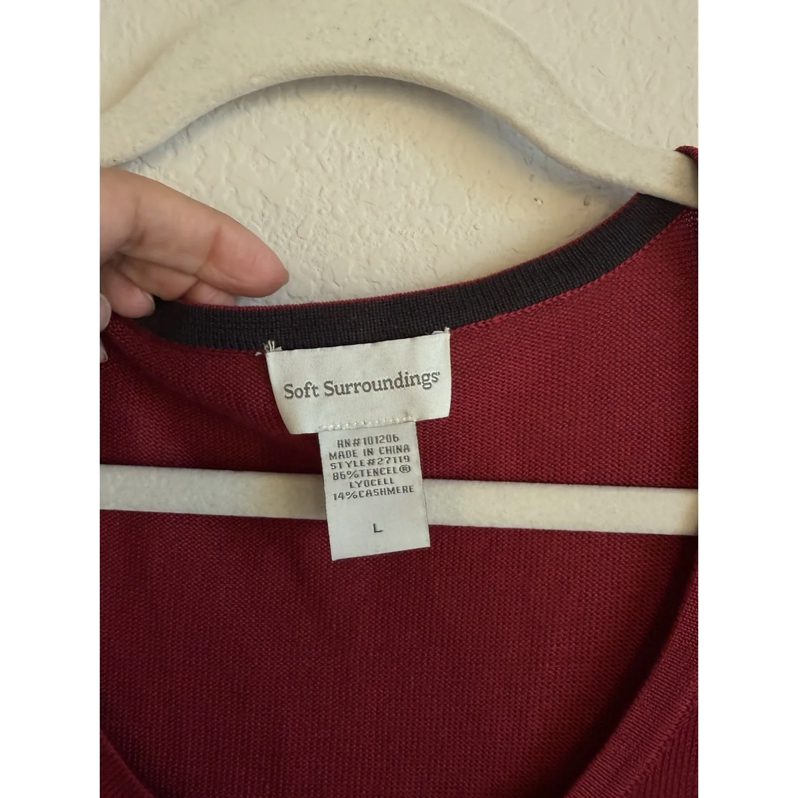 Soft Surroundings Tunic Sweater Size L Zipper Detail Cashmere Blend Burgundy Red - Image 4