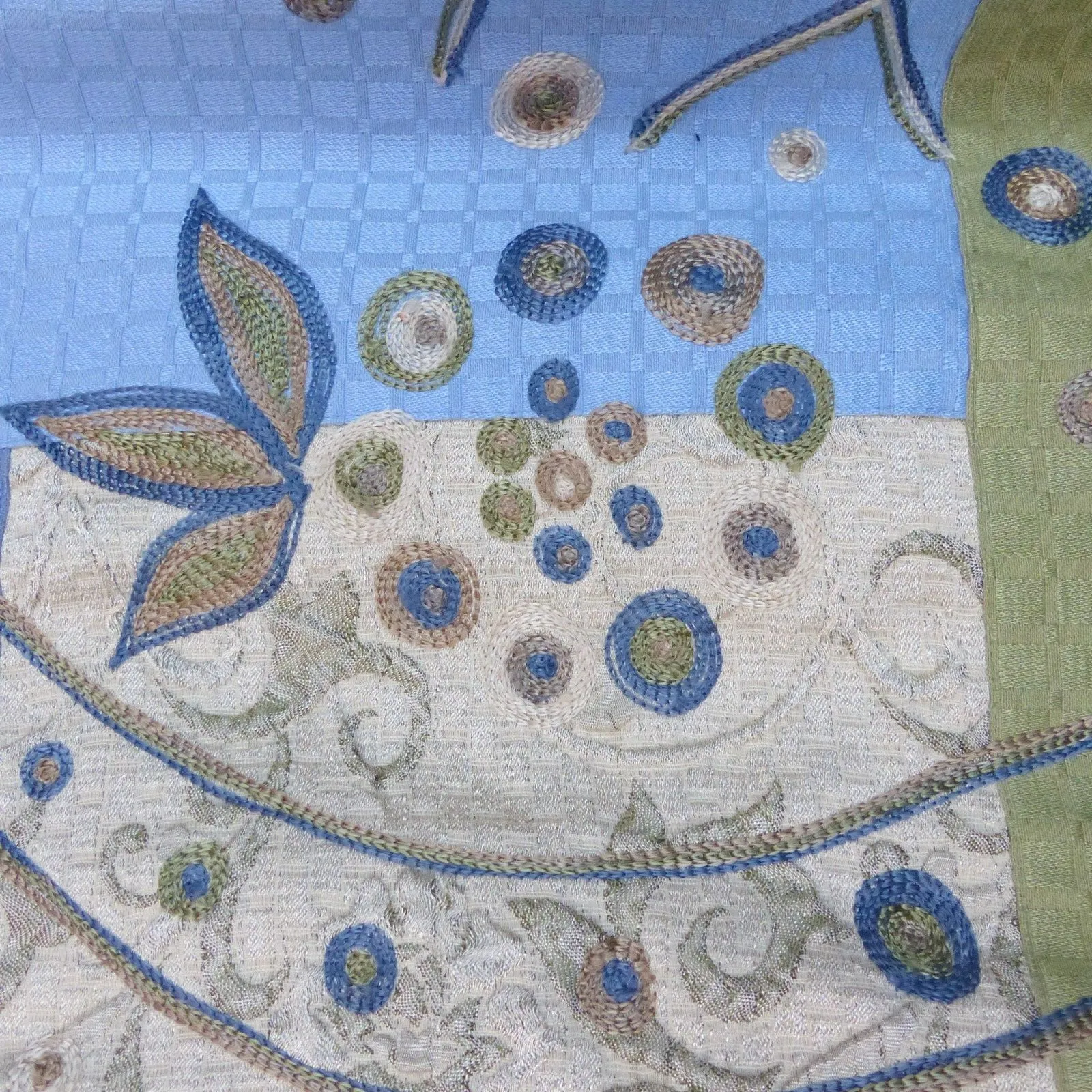 Indigo Moon Jacket Women L Blue Green Patchwork Embroidered Lined VTG Boho Artsy Size L - Image 13