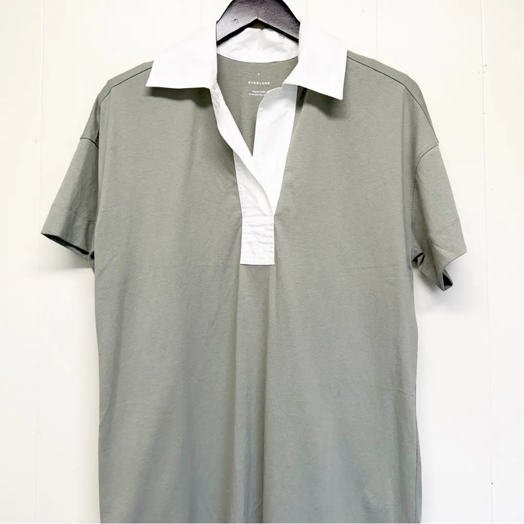 NWOT EVERLANE The Organic Cotton Polo Dress Sage Green Medium - Image 3