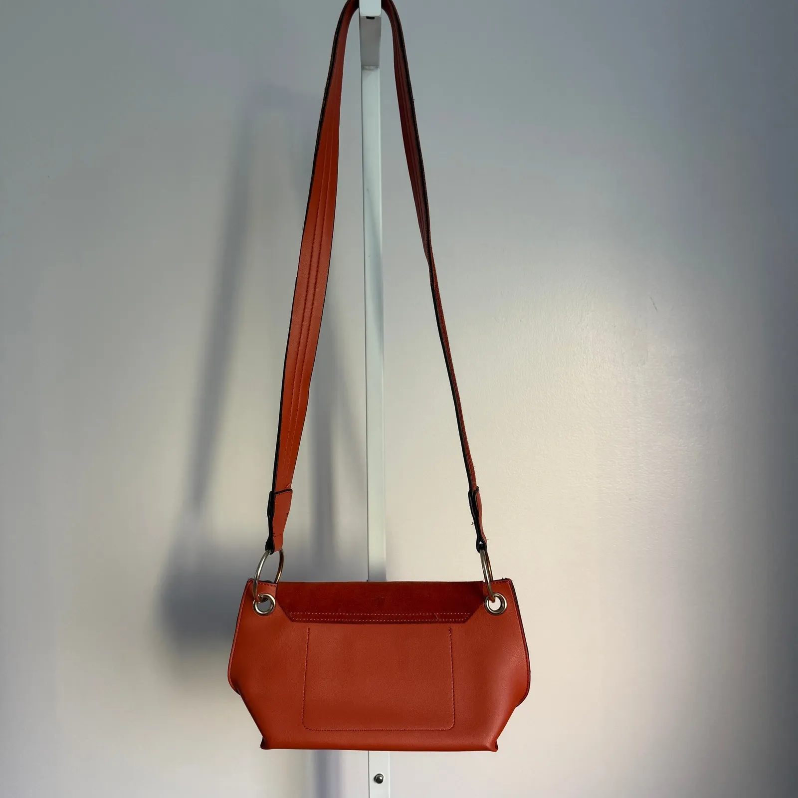 Parfois Shoulder Bag Suede Flap Closure‎ Copper Color Purse Orange - Image 5