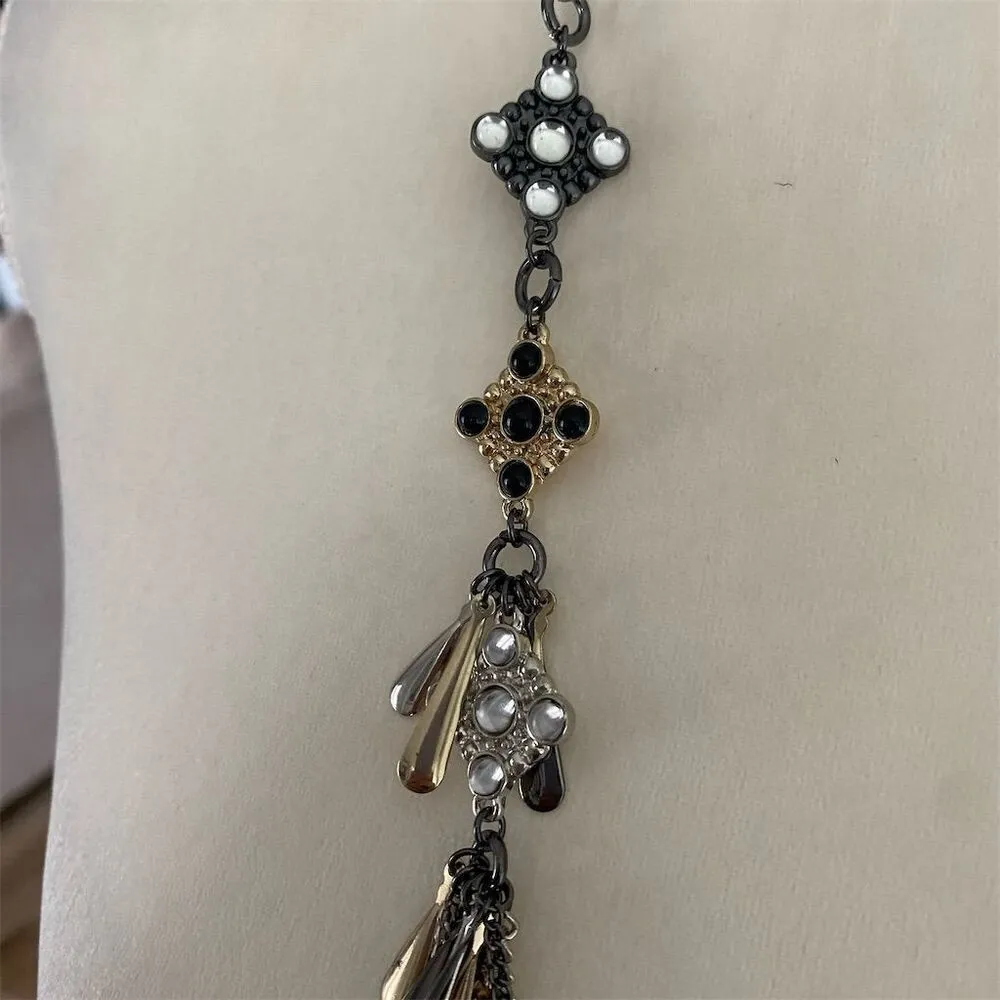 Vintage Multicolor Layered Rhinestone Necklace with Dangle Charms - Image 3