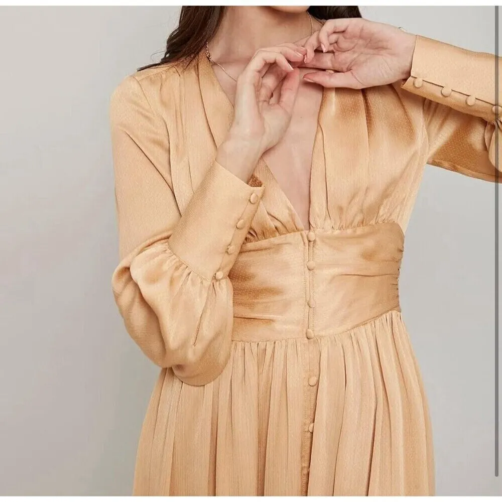 Maxi dress modern ball women gowns gold casual romantic chic flowy Moft L. Size L - Image 5