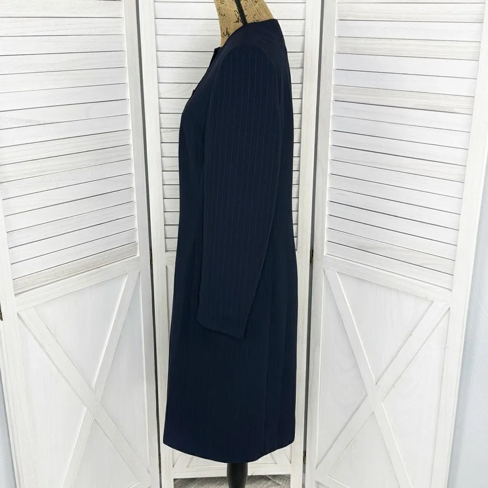 Dress Barn Pinstripe Long Line Blazer Jacket Blue Tan‎ 10 Suit Coat - Image 2