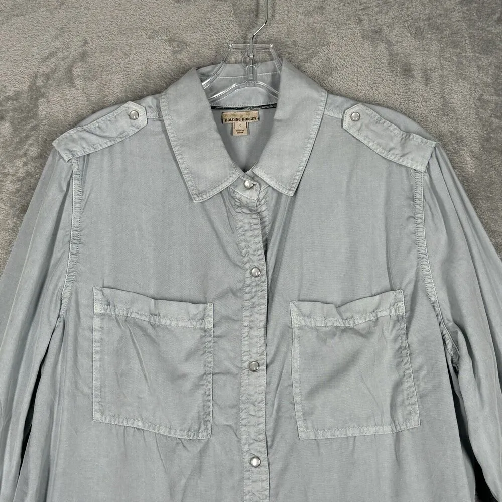 Anthropologie Holding Horses Shirt Womens Small Blue Chambray Pearl Snap Western - Image 4