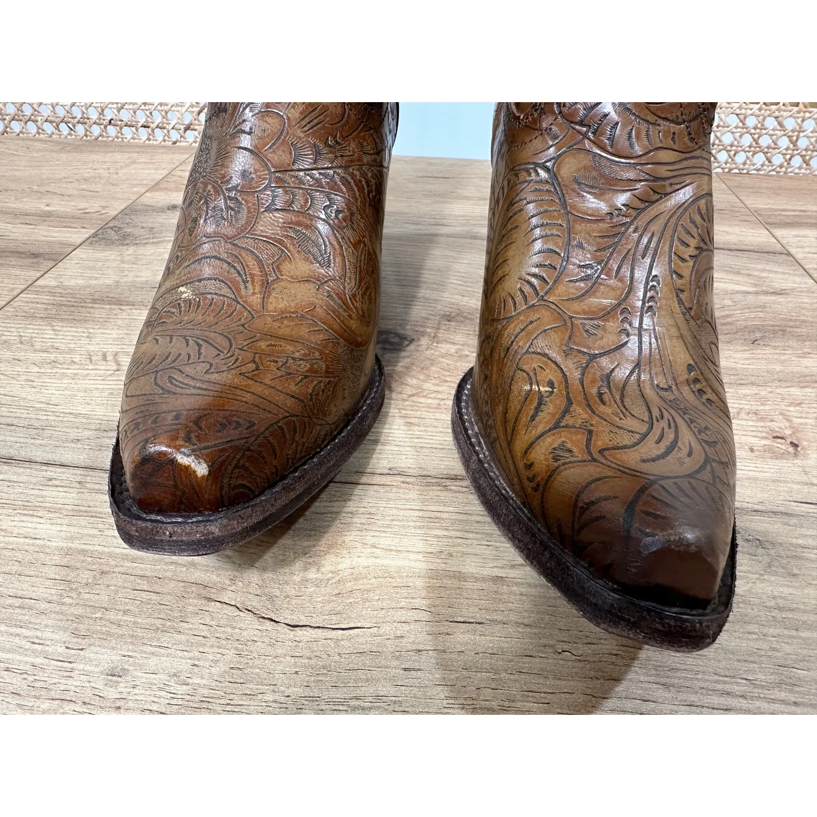 Shyanne Tabita Western Fashion Booties Brown Leather Snip Toe Size 8.5 NWOB - Image 8