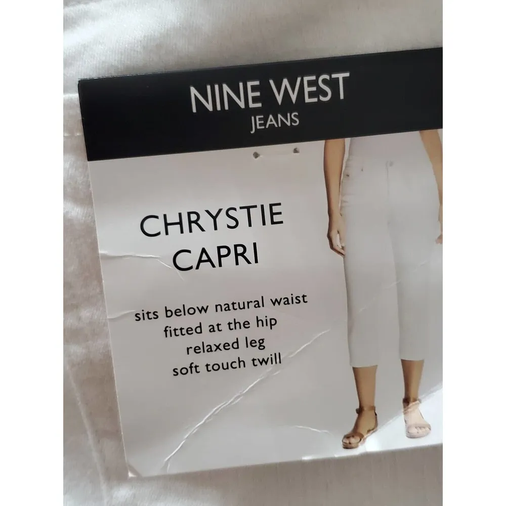 Nine West Jeans White Cotton High Rise Zippered Straight Fit Capri Pant 8 - Image 8