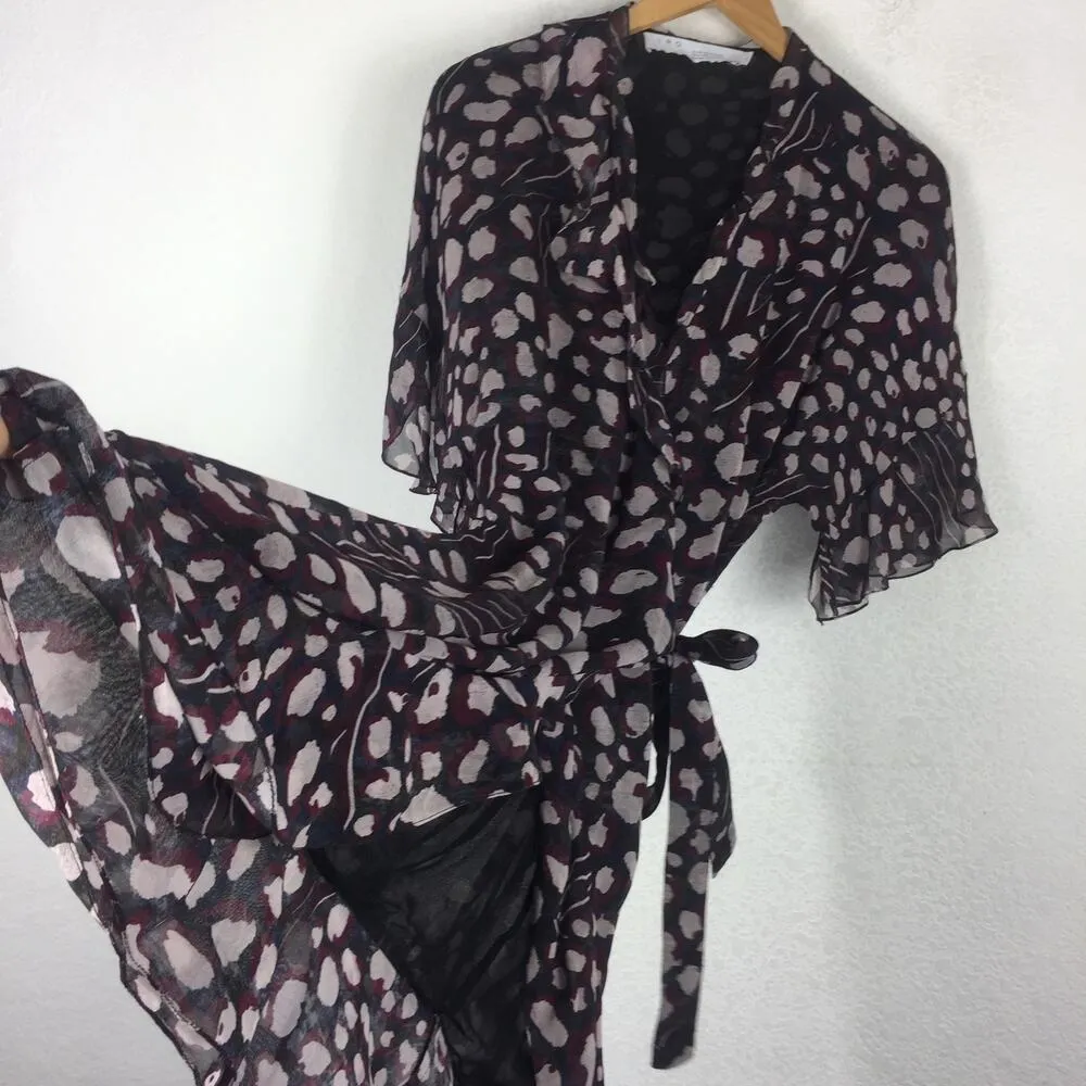 IRO  Link Abstract Dot Printed Viscose Flounce Ruffle Wrap Dress Size 36 Chiffon - Image 12