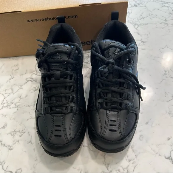 NWT Reebok Black Leather Jorie Street Sport Jogger Oxford Slip Resistant Shoe 10 - Image 2