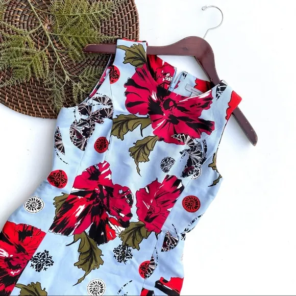 Classiques Entier Womens Dress Blue Floral Sleeveless Pockets Cocktail 4 - Image 2