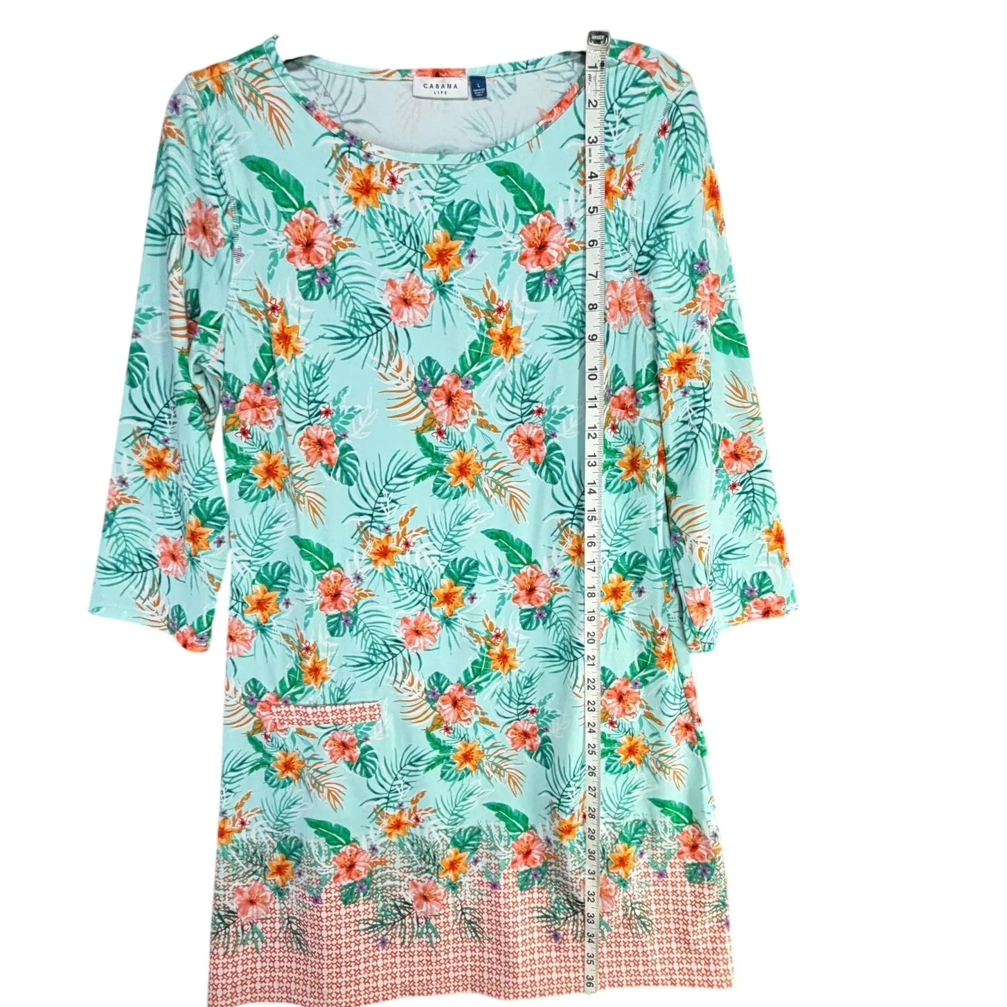 Cabana Life Cayman Shift Dress Womens L Blue Tropical Floral Beach Coastal UPF50 Size L - Image 8