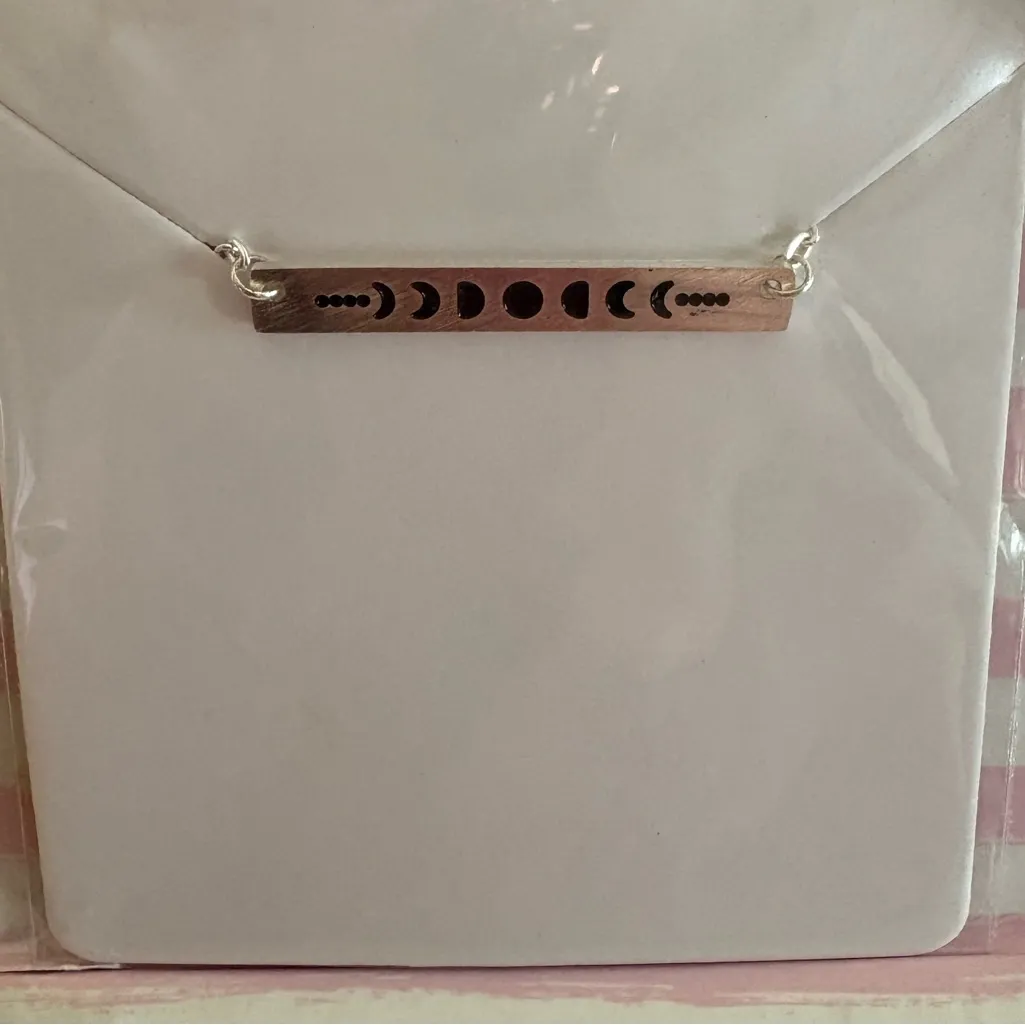 White Gold‎ Plated Celestial Necklace w/ Moon Phases Bar Pendant Necklace 16-18” - Image 2