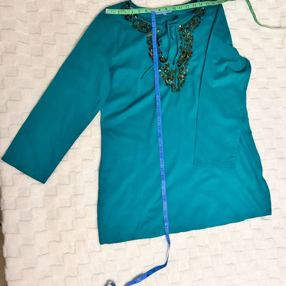 ANTONIO MELANI Teal Embellished Blouse - Image 8