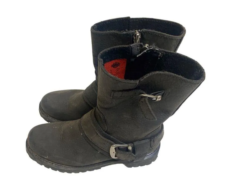 Harley Scarlet Black Mid-Calf Leather Harness Zip Boot EUC Sz 6.5 Square Heel - Image 5