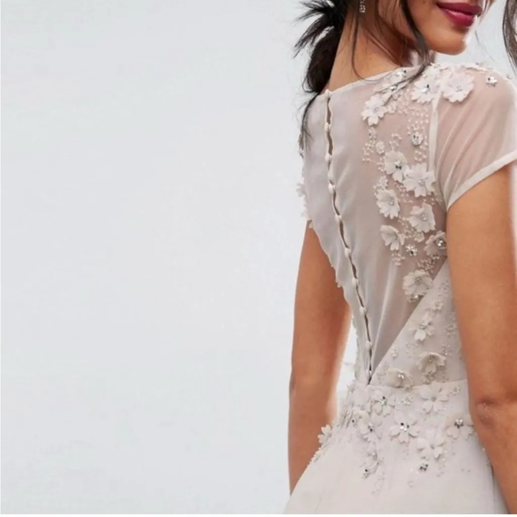 ASOS Embellished 3D Chiffon Sweetheart Neckline Gown Dress Pale Pink 10 - Image 14