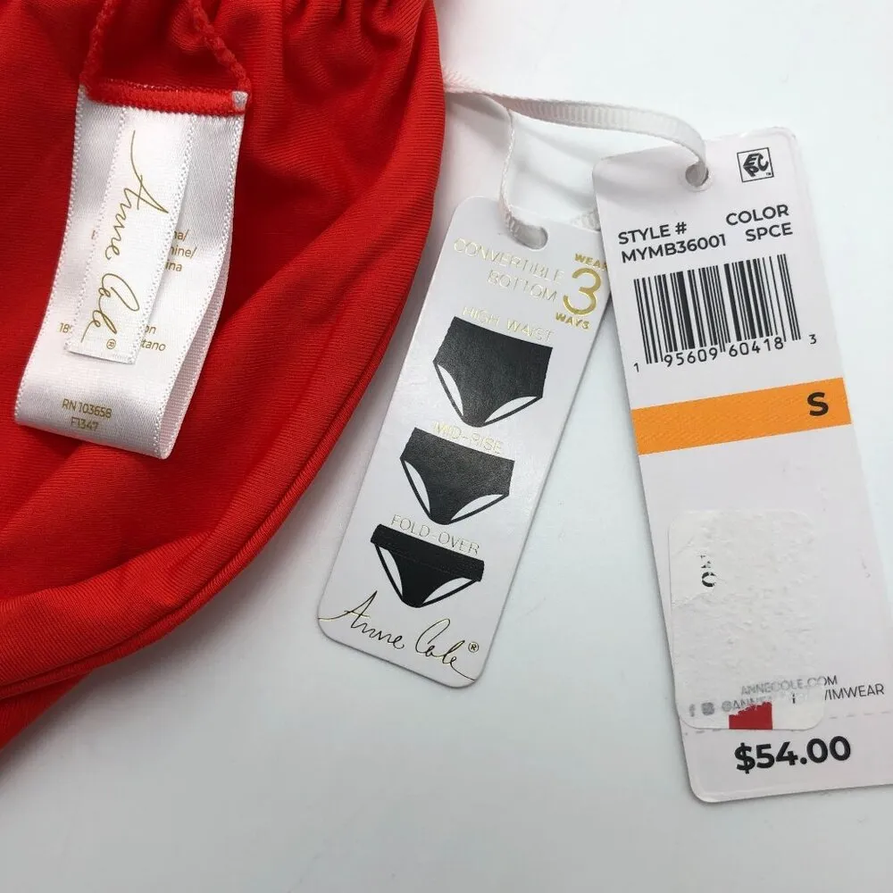 Anne Cole Bikini Bottom Convertible High Waist Shirred Spice Red S - Image 5