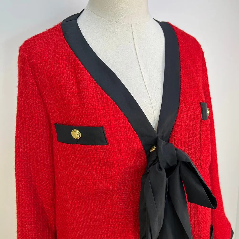 Tuckernuck Pomander Place Red Coco Tweed Bow Dress Size L - Image 4
