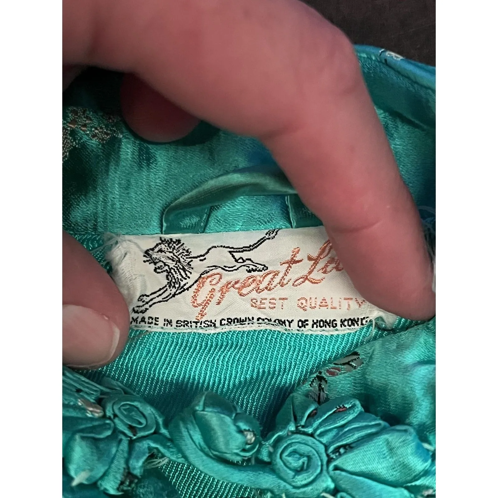 Vintage Great Lion Jacket Womens XS Teal Silk Embroidered Mandarin Hong Kong 60s Blue - Image 10