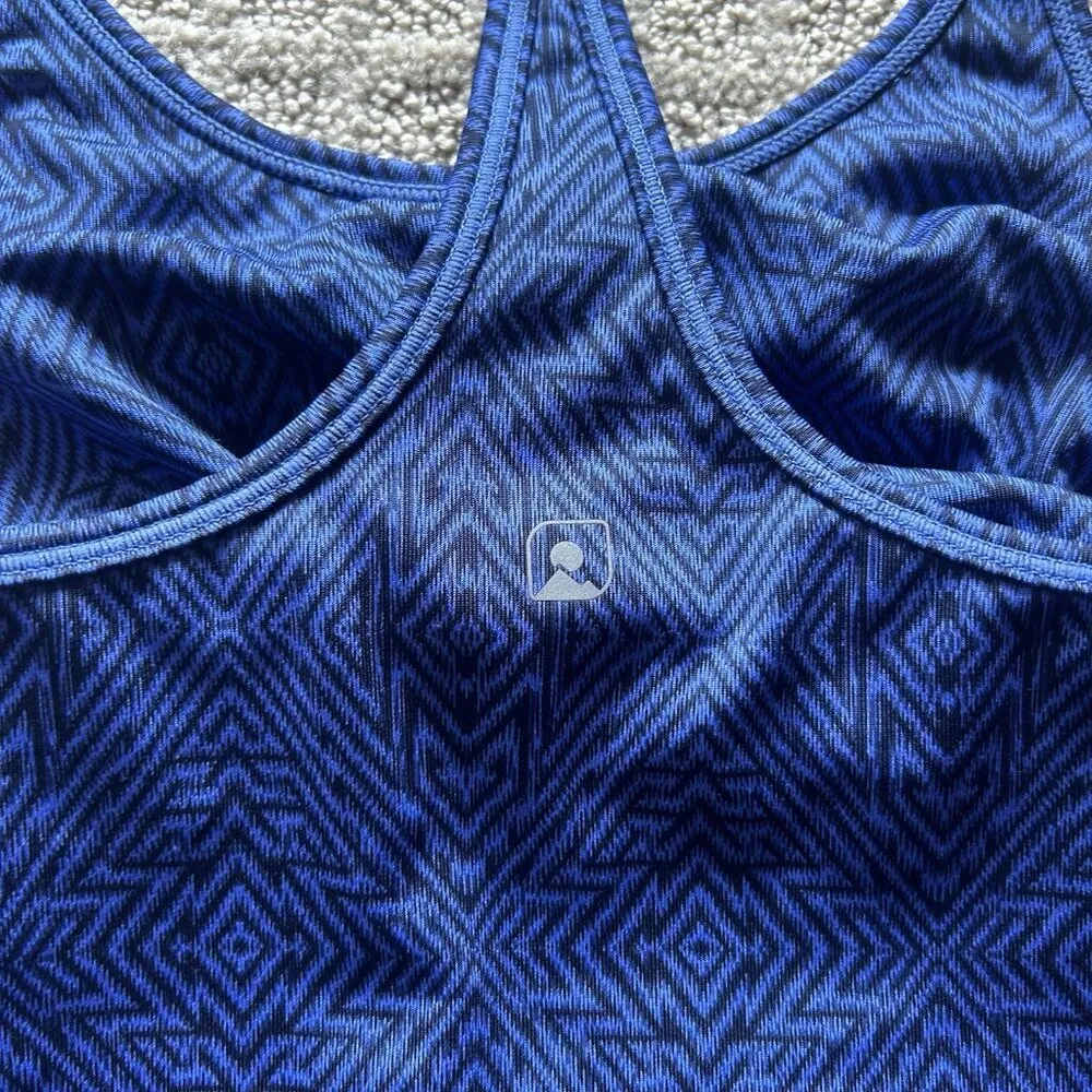 EMS Eastern Mountain Sports Womans XS Sport Workout Shirt Blue Black Racer Back - Image 6