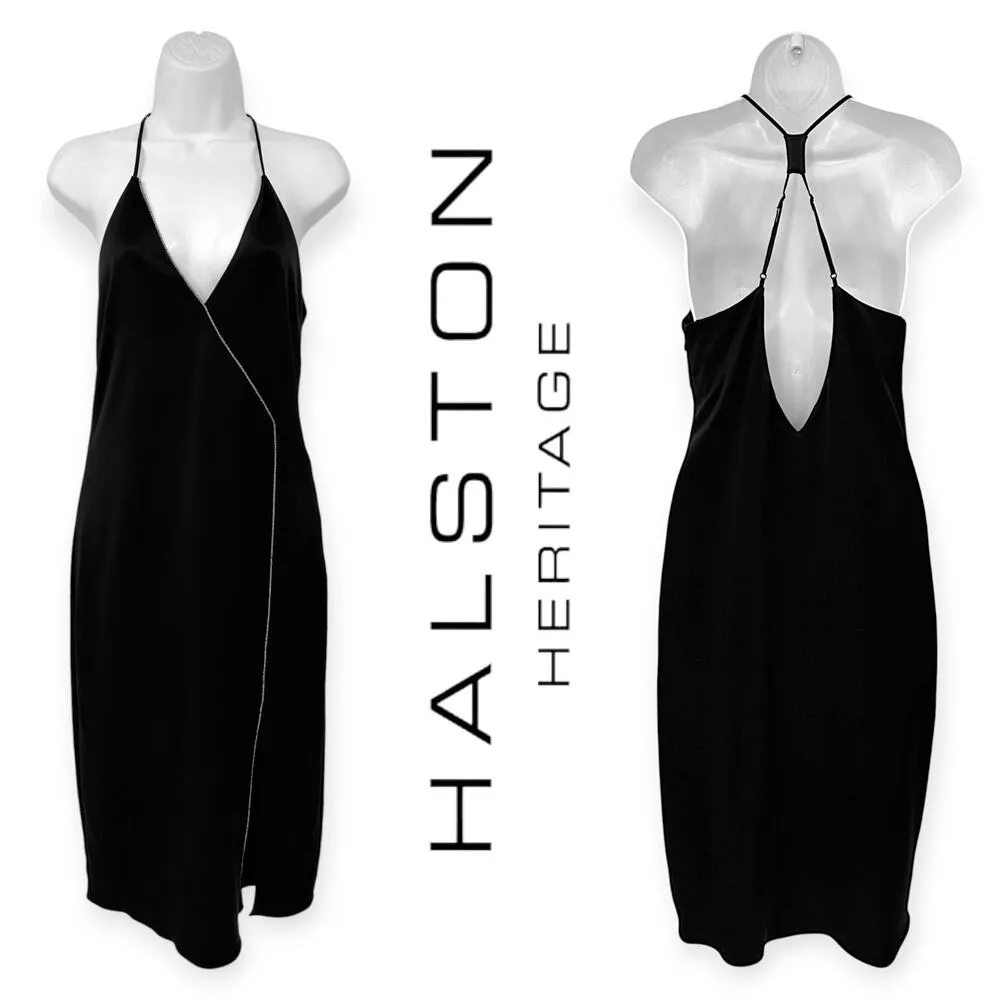 Halston Heritage | 6 | Evening Collection V-Neck Satin LBD Cocktail Slip Dress - Image 3