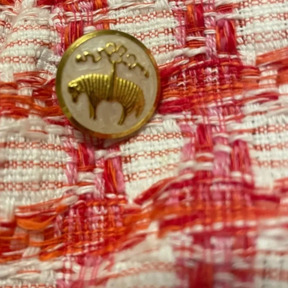 Y2K Brooks Brothers Tweed Boucle Plaid A-line Mini pink Orange White Skirt M - Image 4