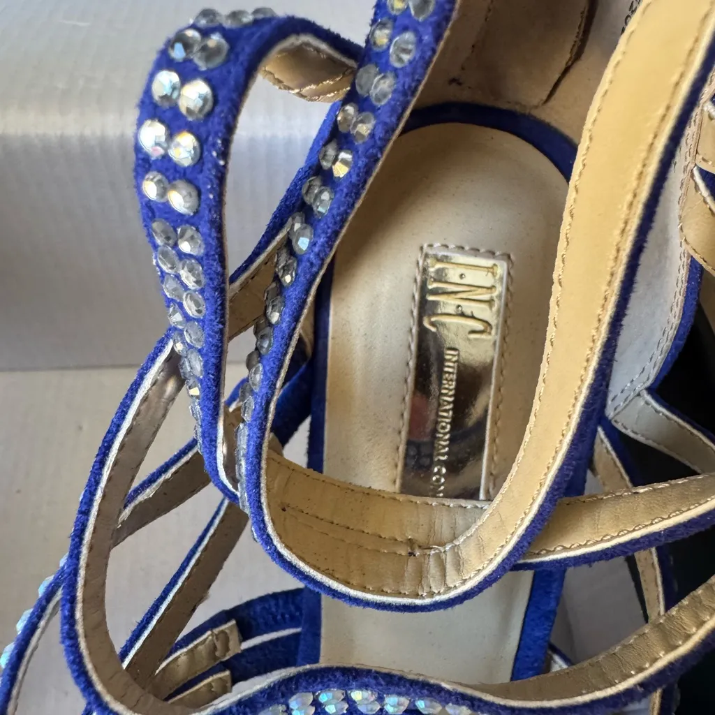 INC International Concepts Suede Blue Rhinestone Heels Size 8 - Image 7