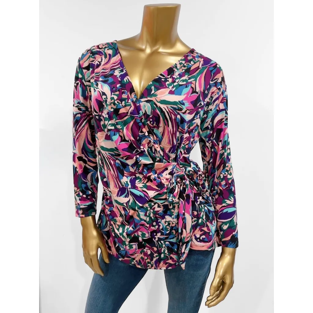 Jaclyn Smith  Collection Women's Multicolor Printed Wrap Blouse Top Size M - Image 2